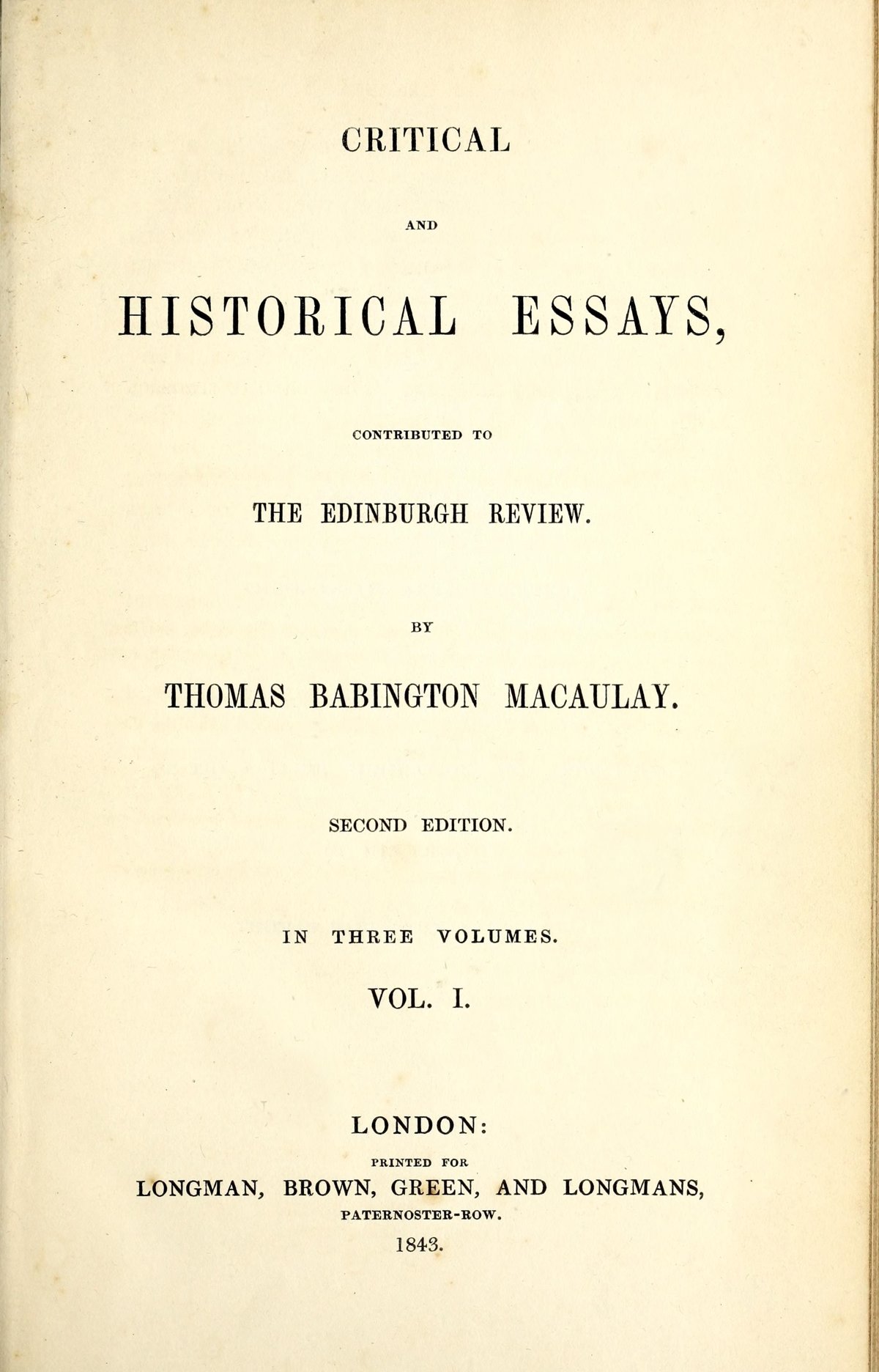 Critical and Historical Essays